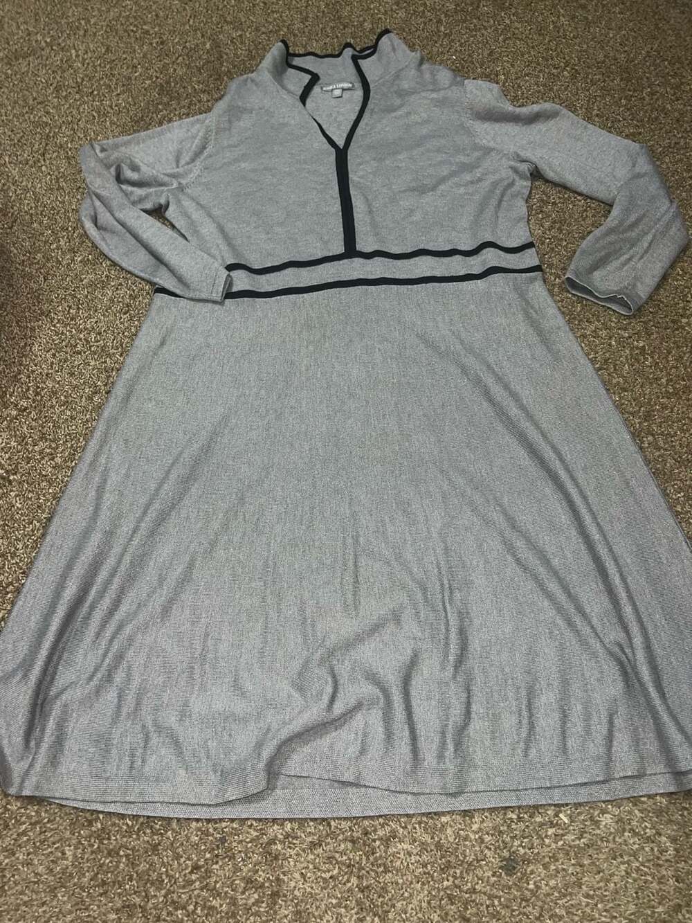 Jessica London Plus Size Knit Midi Dress, Gray with Black Trim, Size 22/24